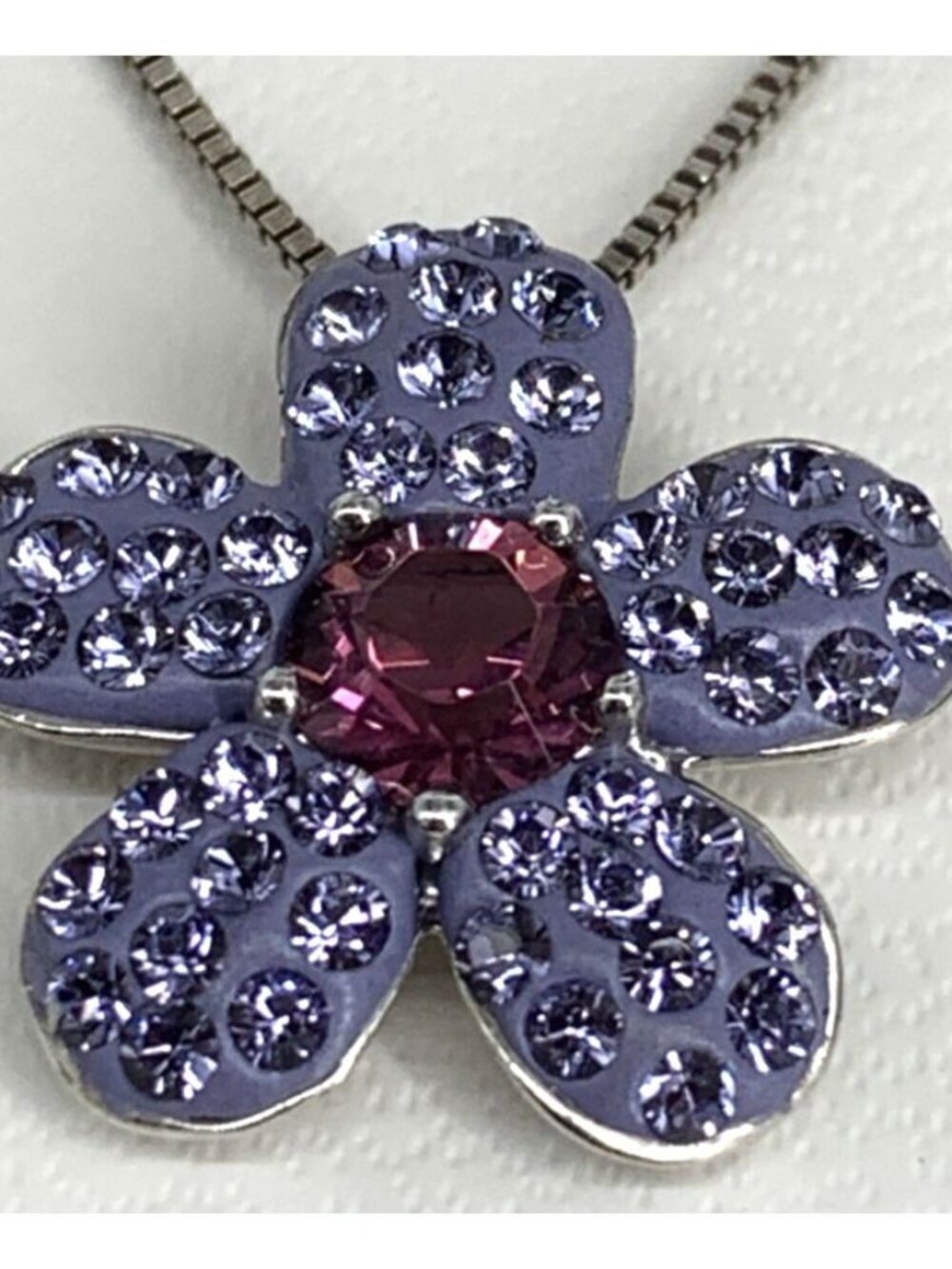 Flower Necklace White Gold 925 Sterling Silver Light Purple Deep Purple Crystals